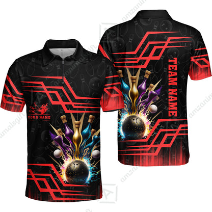Customized Bowling Unisex Polo, Bowling And Pins Royal Multicolor Option Customized Name And Team Name For Bowling Team