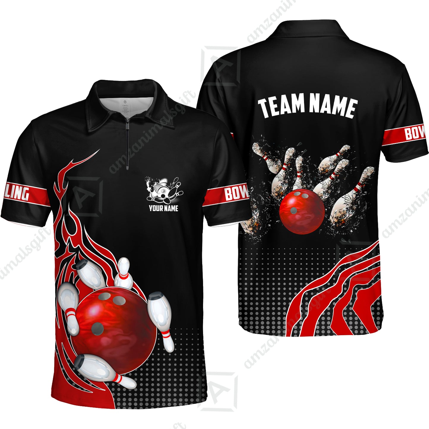 Customized Bowling Unisex Polo Shirt, Bowling And Breaking Pins Multicolor Option Customized Name And Team Name Polo Jerseys Shirts