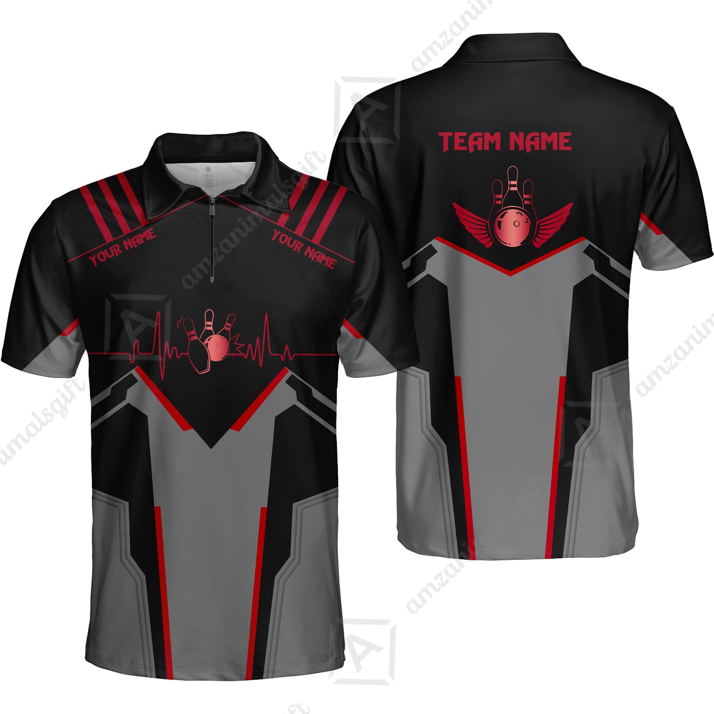Personalized Polo Bowling Shirt Heartbeat And Esports Pattern Team Jersey Shirt For Men Women Bowlers