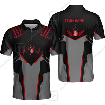 Personalized Polo Bowling Shirt Heartbeat And Esports Pattern Team Jersey Shirt For Men Women Bowlers