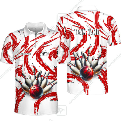 Custom Sport Bowling Team Jersey, Sport Bowling Jersey Multicolor Polo Quarter-Zip Shirts, Bowling Uniforms Jerseys, Custom Name And Team Name
