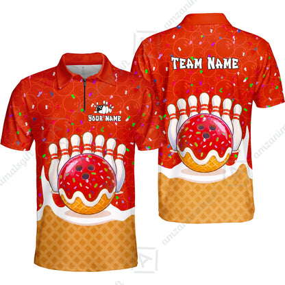 Custom Bowling Jersey Polo Shirt, Bowling Sprinkles Ice Cream Cone, Personalized Name & Team Name