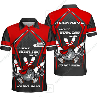 Customized Bowling Quarter-Zip Polo Shirt, Lucky Bowling Shirt Do Not Wash Bowling Ball Aiming Guns, Personalized Name Polo Shirt