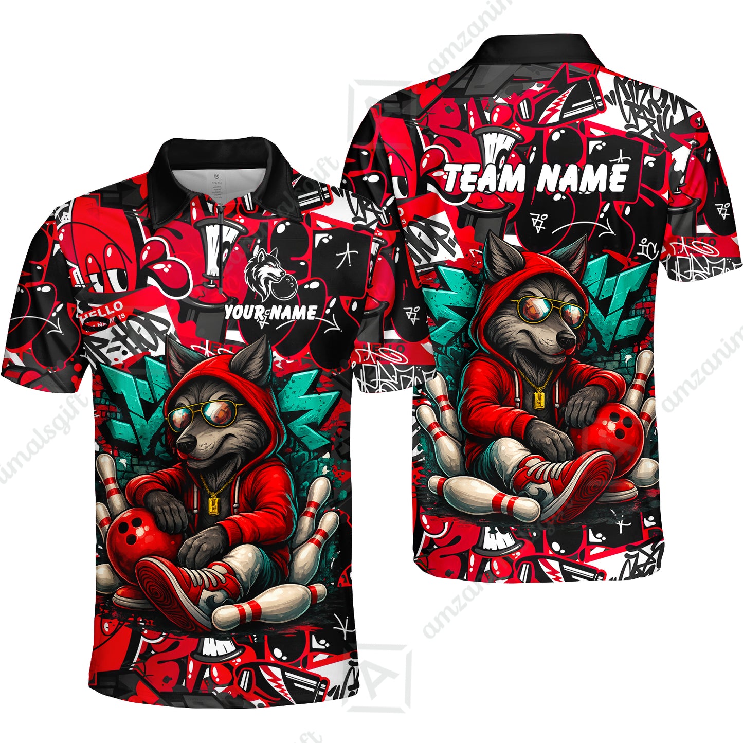 Custom Bowling Jersey Polo Shirt, Badass Wolf Mascot Bowling, Custom Bowling Jersey Team Shirt For Players With Name & Team Name