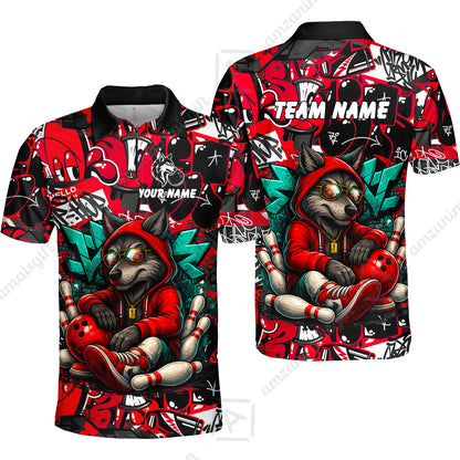 Custom Bowling Jersey Polo Shirt, Badass Wolf Mascot Bowling, Custom Bowling Jersey Team Shirt For Players With Name & Team Name
