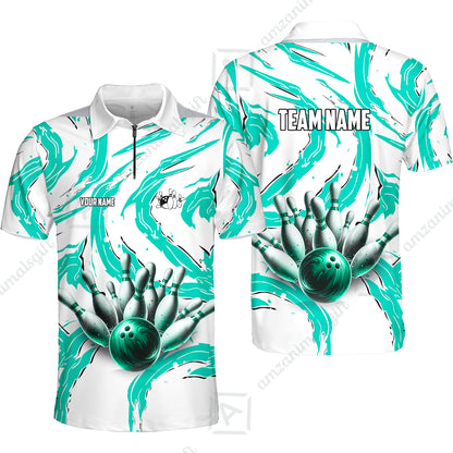 Custom Sport Bowling Team Jersey, Sport Bowling Jersey Multicolor Polo Quarter-Zip Shirts, Bowling Uniforms Jerseys, Custom Name And Team Name