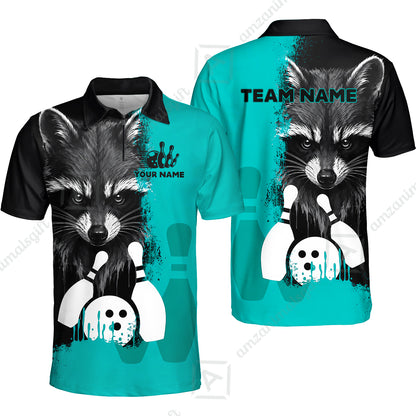 Custom Bowling Jersey Polo Shirt, Raccoon Bowling, Custom Bowling Jersey Team Shirt For Players With Name & Team Name