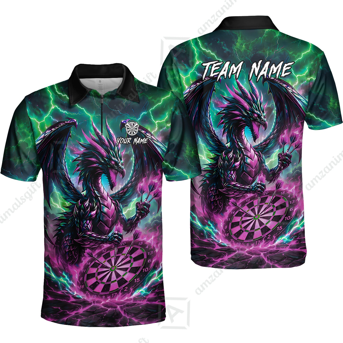 Custom Darts Jersey Polo Shirt, Dragon Fire Darts, Custom Dart Jersey Team Shirt For Players With Name & Team Name