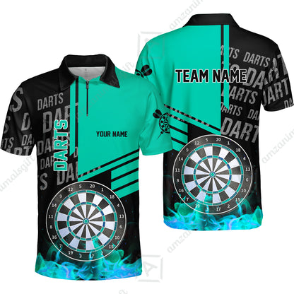 Custom Turquoise Fire Darts Unisex Polo, Custom Darts League Team Jersey Polo , Custom Darts Team Jerseys Uniform