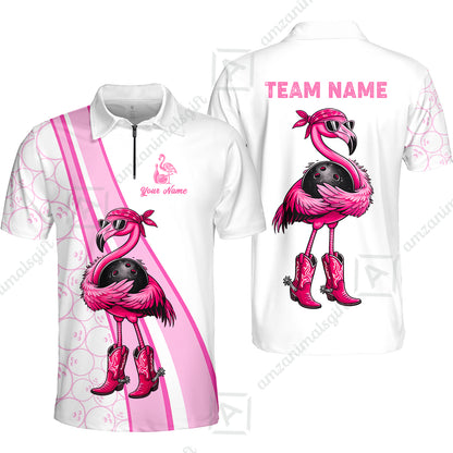 Custom Bowling Jersey Polo Shirt, Cowgirl Flamingo Bowling Custom Bowling Jersey Team Shirt For Players With Name & Team Name