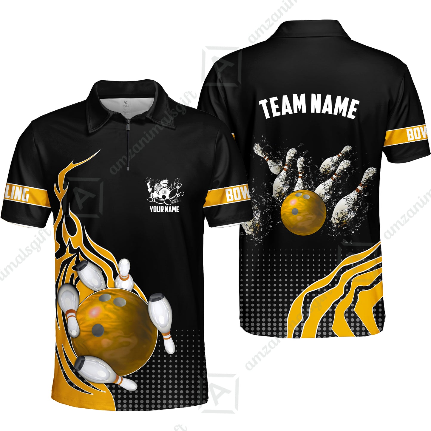 Customized Bowling Unisex Polo Shirt, Bowling And Breaking Pins Multicolor Option Customized Name And Team Name Polo Jerseys Shirts