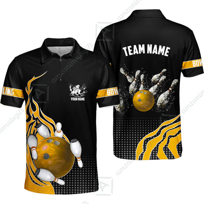 Customized Bowling Unisex Polo Shirt, Bowling And Breaking Pins Multicolor Option Customized Name And Team Name Polo Jerseys Shirts
