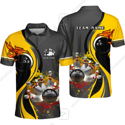 Customized Bowling Unisex Polo Shirt, Bowling And Pins Water Flow Multicolor Option Customized Name And Team Name For Bowling Team Polo Jerseys Shirts