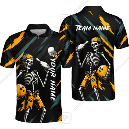 Customized Bowling Shirt, Bad Boy Skeleton Bowler, Personalized Polo Shirt For Players With Name & Team Name