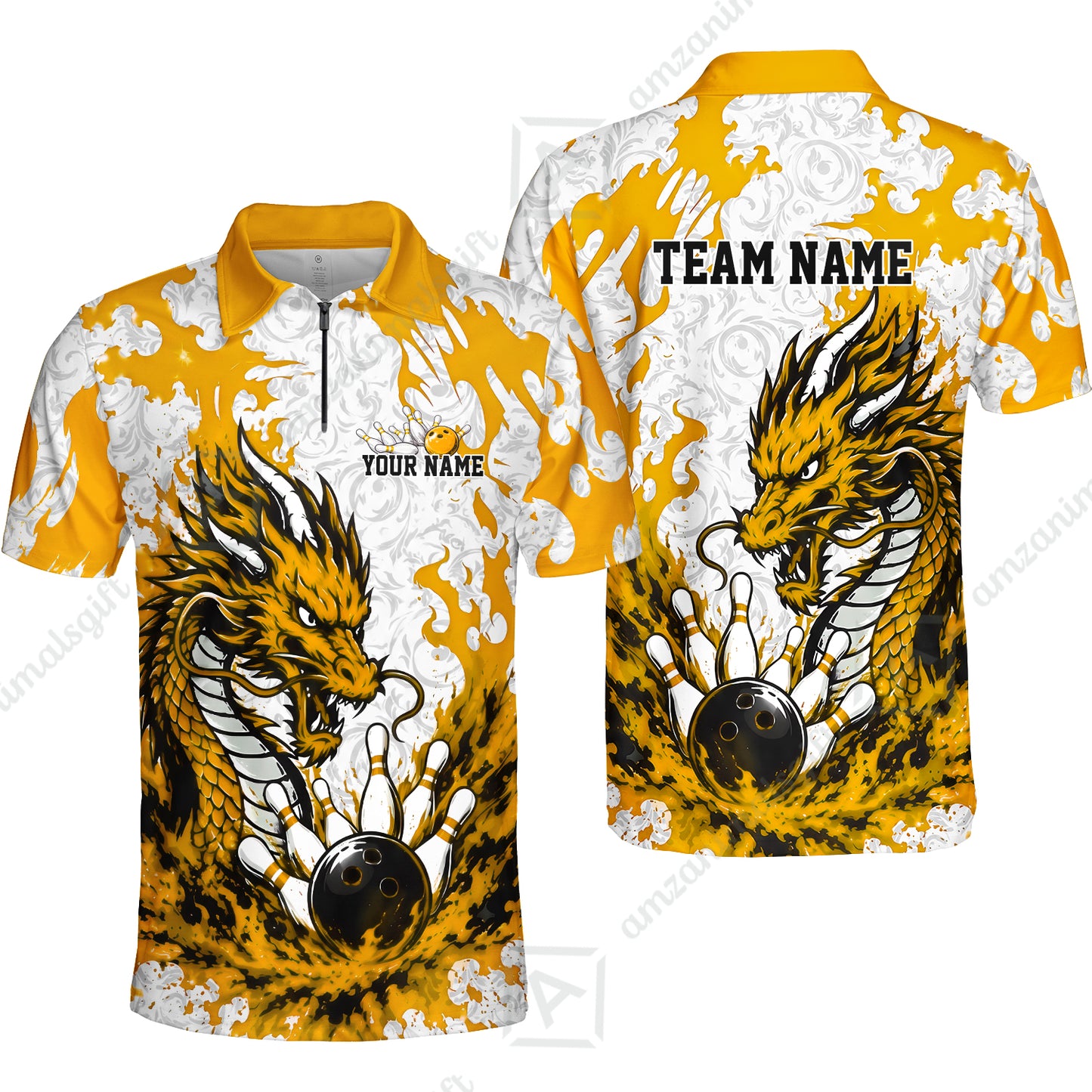 Custom Bowling Jersey Polo Shirt, Fierce Crimson Fire Dragon Strike, Custom Bowling Jersey Team Shirt For Players With Name and Team Name