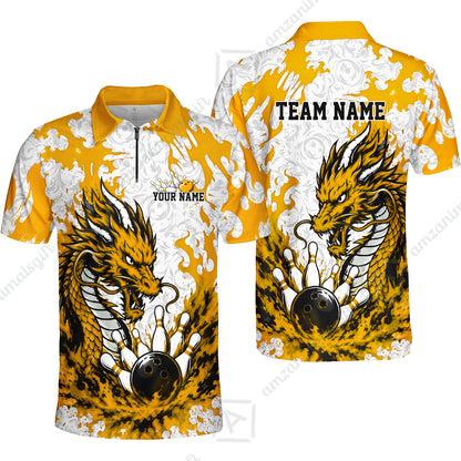 Custom Bowling Jersey Polo Shirt, Fierce Crimson Fire Dragon Strike, Custom Bowling Jersey Team Shirt For Players With Name and Team Name