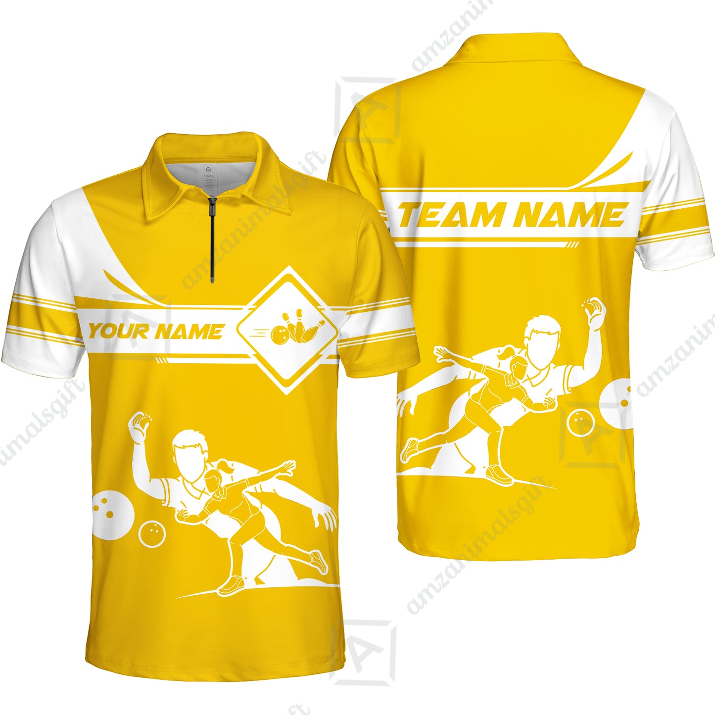 Customized Bowling Quarter-Zip Polo Shirt , Men And Women Playing Bowling Ball Quarter-Zip Polo Uniform Multicolor For Bowlers