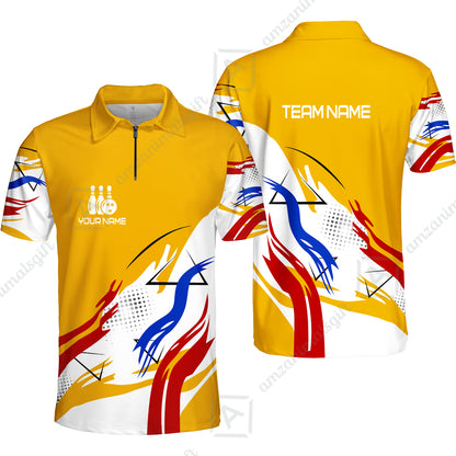 Customize Name, Team Name Bowling Jersey, Bowling Team Jersey Multicolor Polo Quarter-Zip Shirts, Custom Bowling Uniforms Jerseys