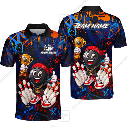 Custom Bowling Jersey Polo Shirt, Graffiti Champion, Custom Bowling Jersey Team Shirt For Players With Name & Team Name