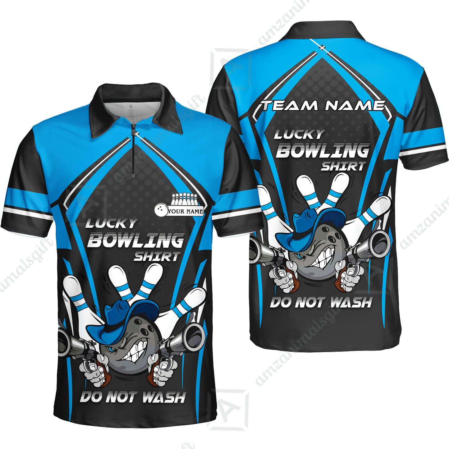 Customized Bowling Quarter-Zip Polo Shirt, Lucky Bowling Shirt Do Not Wash Bowling Ball Aiming Guns, Personalized Name Polo Shirt