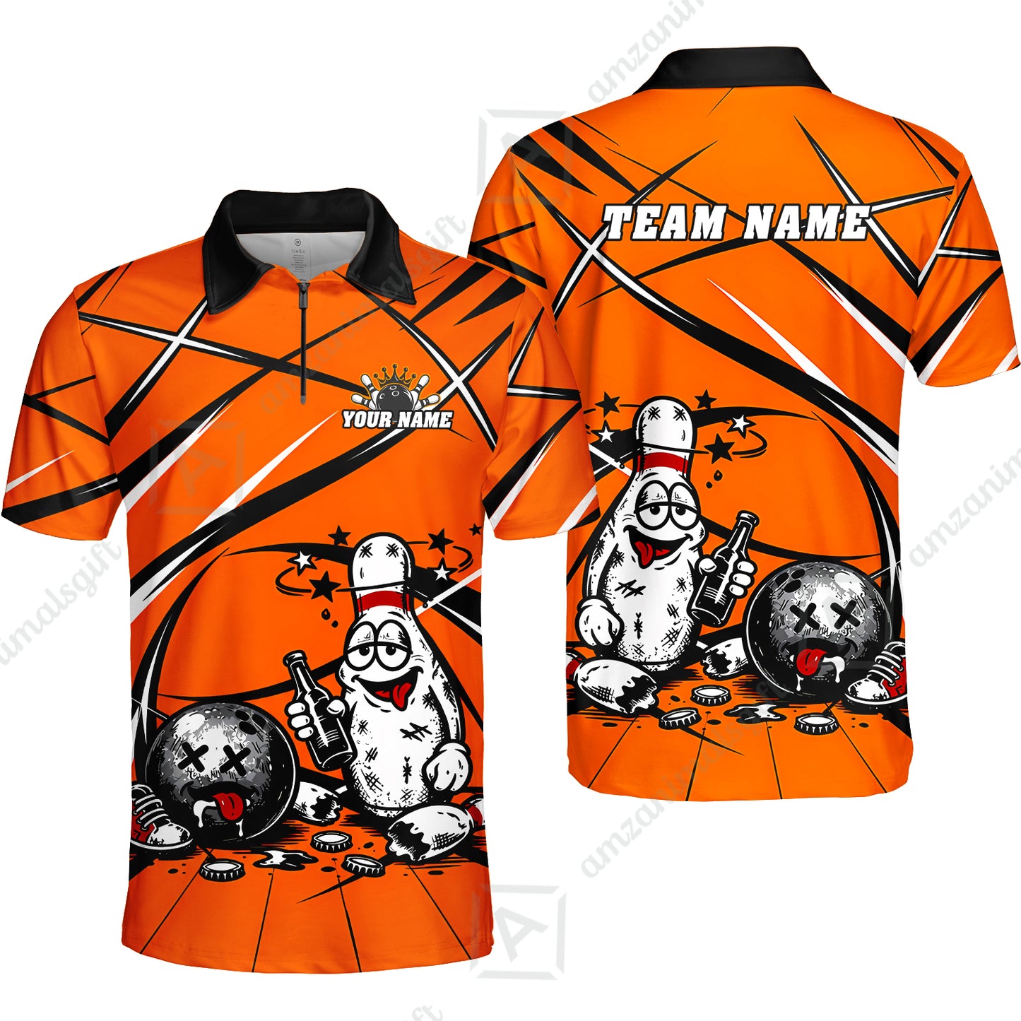 Custom Bowling Jersey Polo Shirt, Drunk Bowling Pin And Ball, Custom Bowling Jersey Team Shirt For Players With Name & Team Name