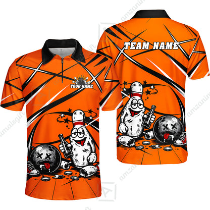 Custom Bowling Jersey Polo Shirt, Drunk Bowling Pin And Ball, Custom Bowling Jersey Team Shirt For Players With Name & Team Name
