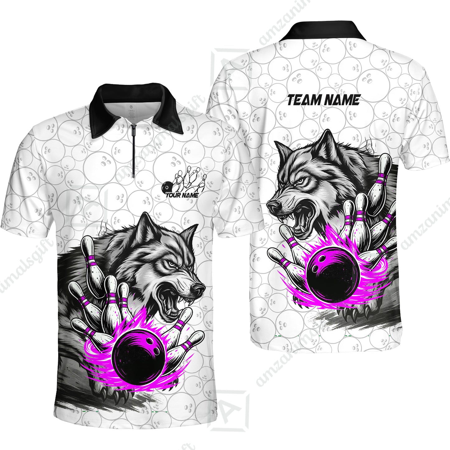 Custom Bowling Team Jersey, Wolf Strike Bowling Jersey Multicolor Polo Quarter-Zip Shirts, Custom Bowling Uniforms Jerseys