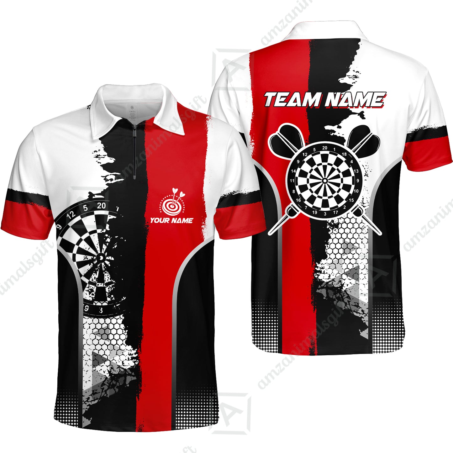 Custom Grunge Style Darts Team Jersey Polo Quarter-Zip Shirts, Custom Darts Team Jerseys Uniform, Personalized Name And Team Name