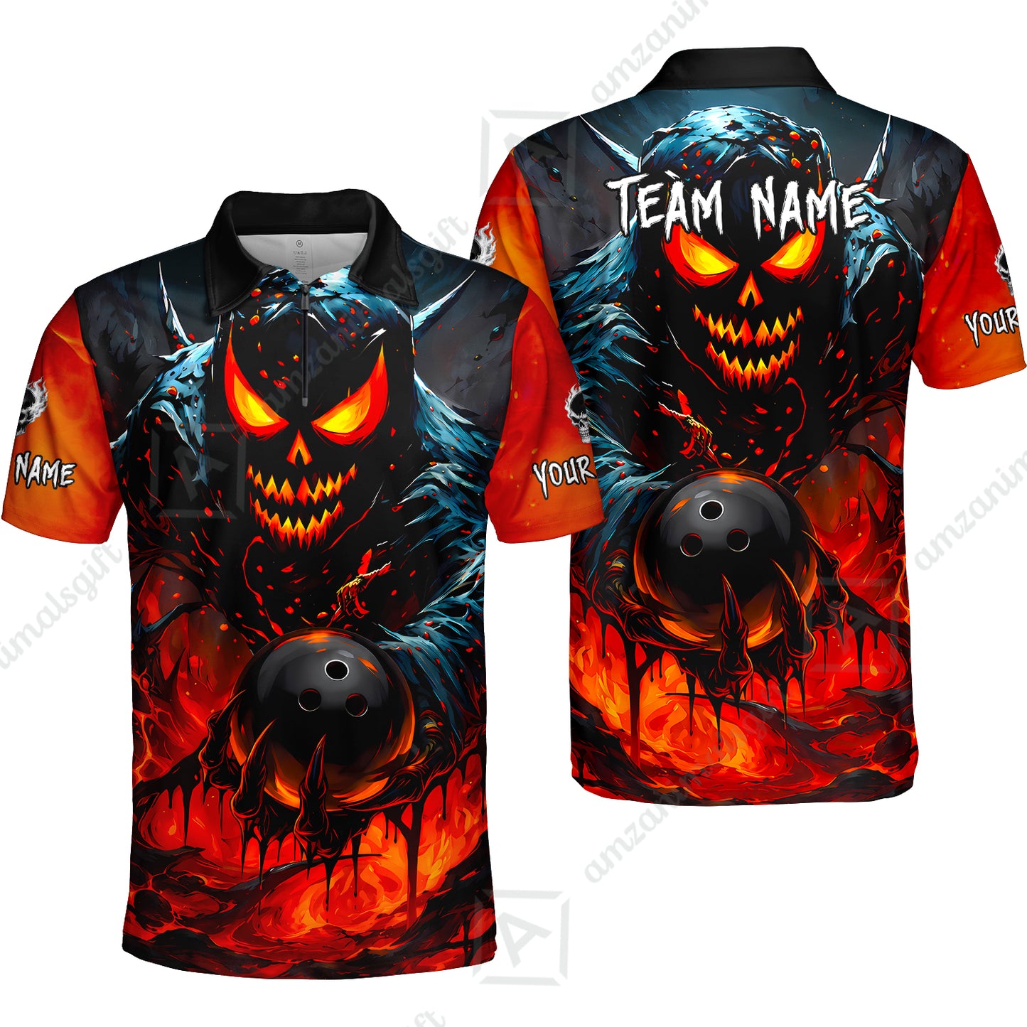 Custom Bowling Jersey Polo Shirt, Hellfire Strike, Custom Bowling Jersey Team Shirt For Players With Name & Team Name