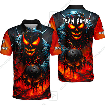 Custom Bowling Jersey Polo Shirt, Hellfire Strike, Custom Bowling Jersey Team Shirt For Players With Name & Team Name
