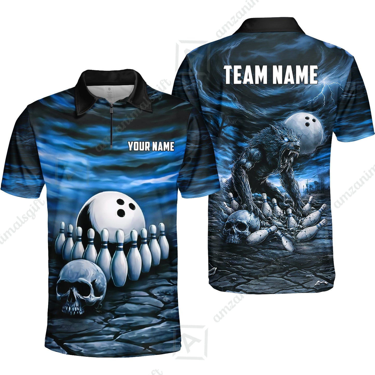 Custom Full Moon Werewolf Bowling Jersey Polo Shirt, Custom Full Moon Werewolf Bowling Jersey Team Shirt For Players With Name & Team Name