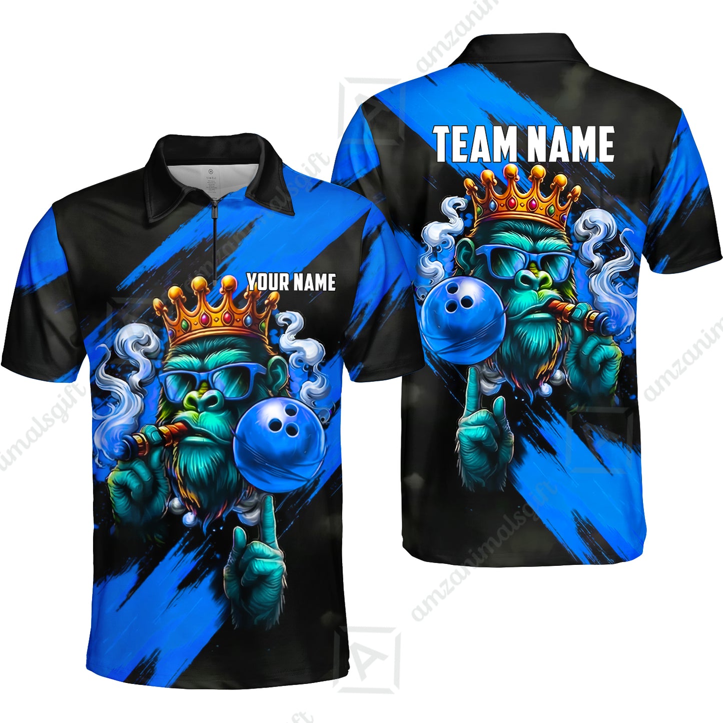 Custom Bowling Jersey Polo Shirt, Gorilla Boss King, Custom Bowling Jersey Team Shirt For Players With Name & Team Name