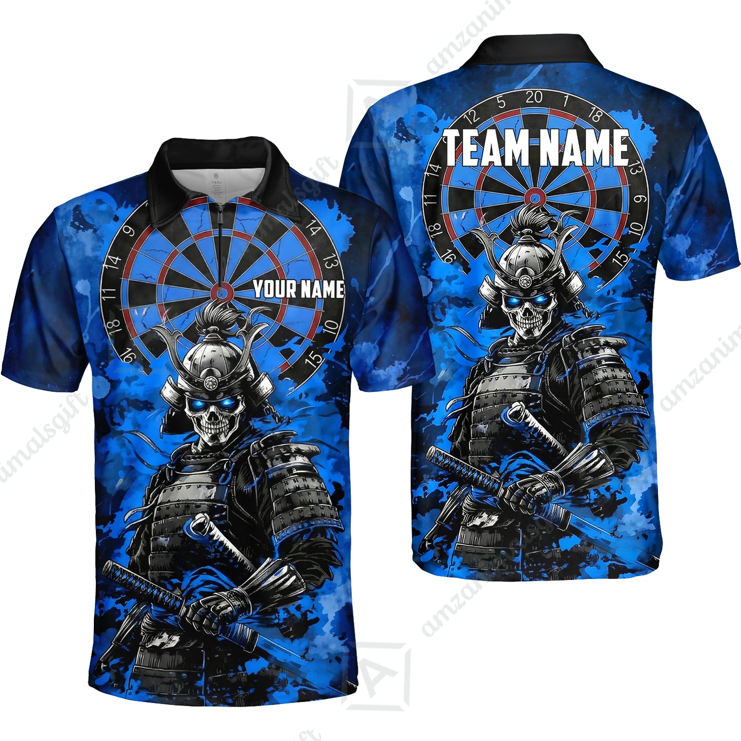 Custom Darts Team Jersey, Personalized Skull Samurai Dartboard Dart Polo Shirt For Players With Name & Team Name