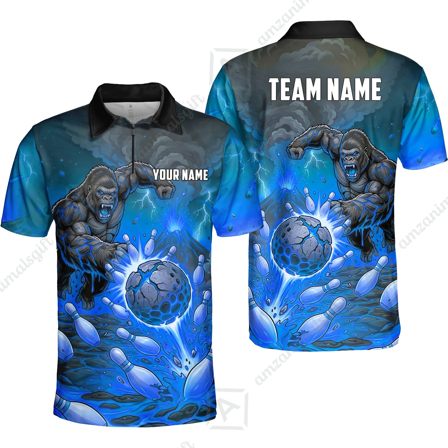 Custom Bowling Jersey Polo Shirt, Fierce Gorilla Strike Bowling, Custom Bowling Jersey Team Shirt For Players With Name & Team Name