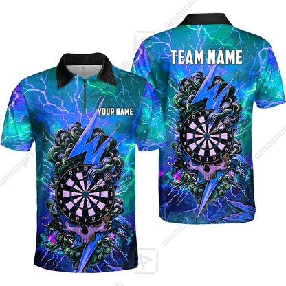 Custom Darts Team Jersey, Personalized Lightning Skull Dart Polo Shirt For Players With Name & Team Name