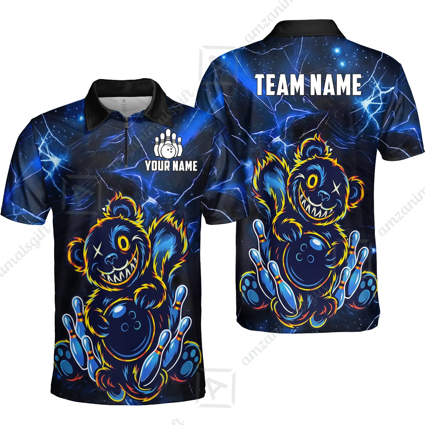 Custom Creepy Teddy Bowling Jersey Polo Shirt, Custom Creepy Teddy Bowling Jersey Team Shirt For Players With Name & Team Name