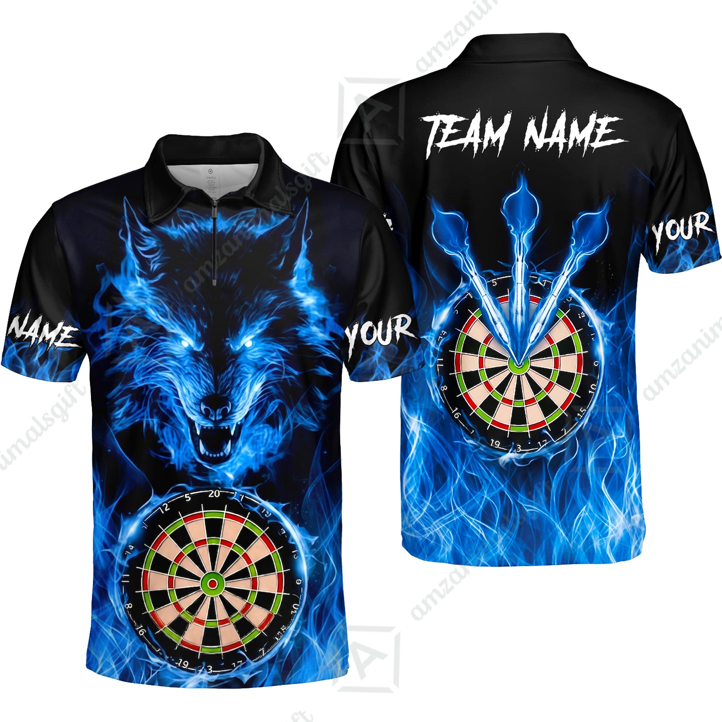 Custom Darts Jersey Polo Shirt, Dartboard Fierce Wolf Design, Uniform Dart - Personalized Name And Team Name