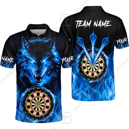 Custom Darts Jersey Polo Shirt, Dartboard Fierce Wolf Design, Uniform Dart - Personalized Name And Team Name