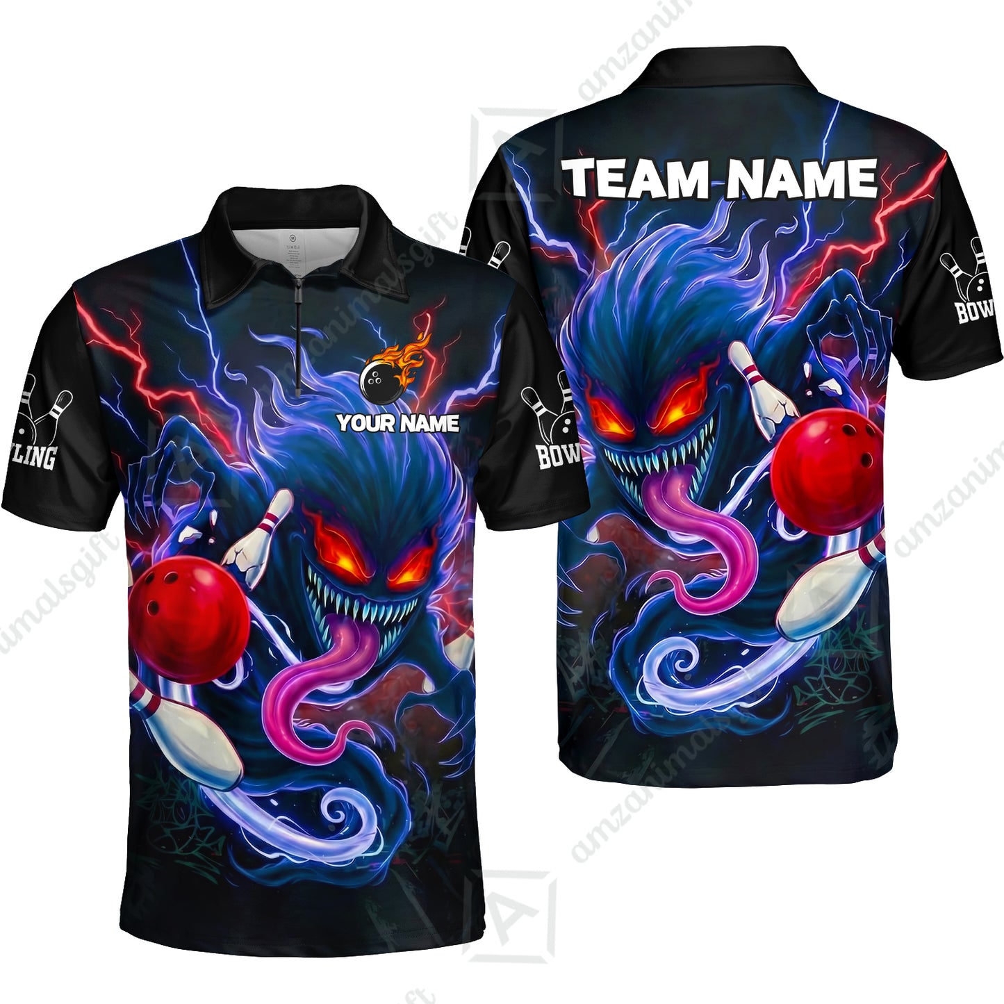 Customized Bowling Jerseys Polo Shirt, Evil Bowling Monster-Dark Bowling Spirit, Uniform Bowling - Personalized Name And Team Name