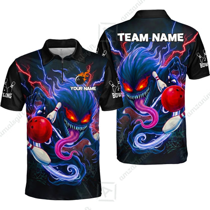 Customized Bowling Jerseys Polo Shirt, Evil Bowling Monster-Dark Bowling Spirit, Uniform Bowling - Personalized Name And Team Name