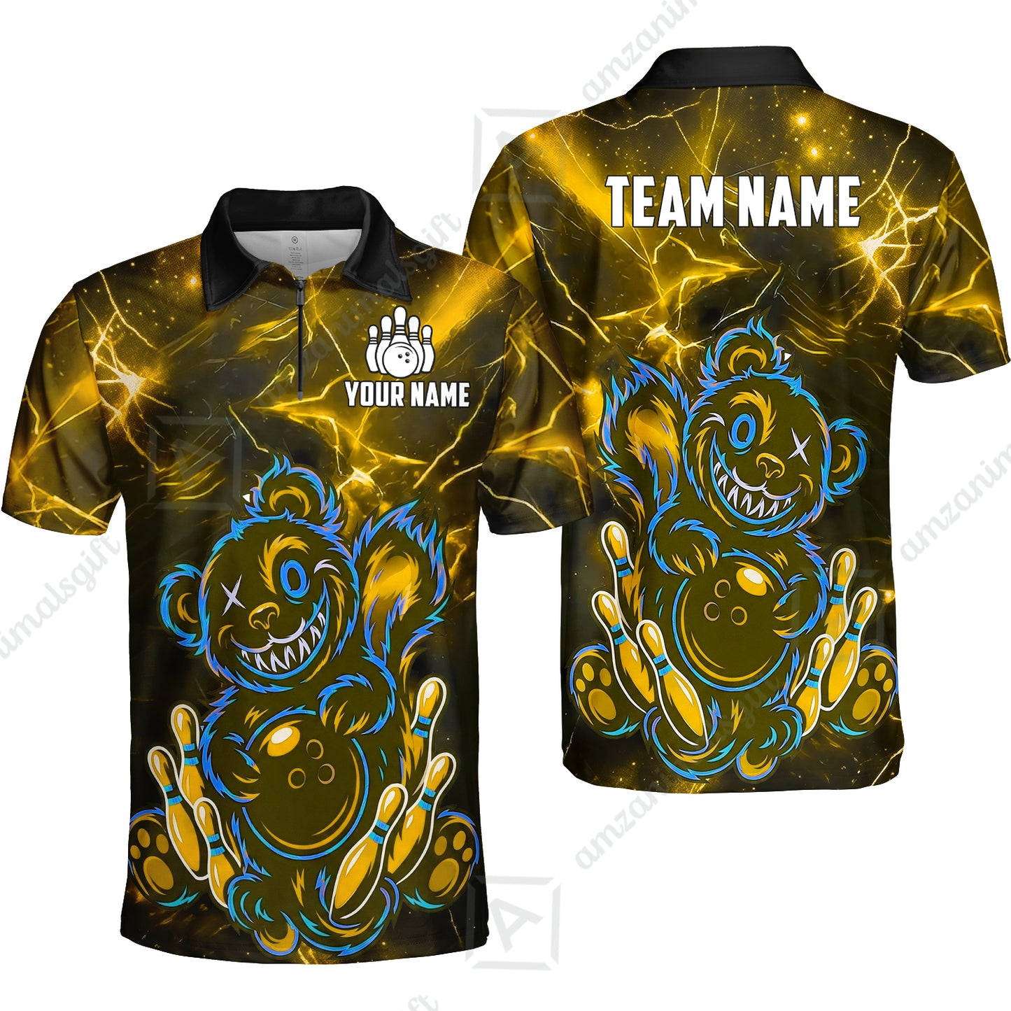 Custom Creepy Teddy Bowling Jersey Polo Shirt, Custom Creepy Teddy Bowling Jersey Team Shirt For Players With Name & Team Name