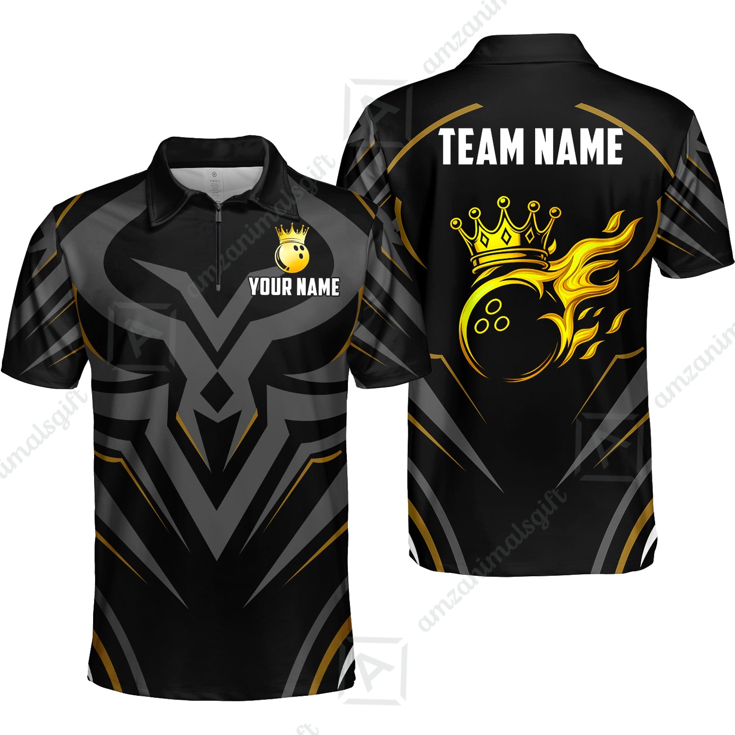 Custom Bowling Jersey Polo Shirt, Crowned Bowling Ball, Custom Bowling Jersey Team Shirt For Players With Name & Team Name