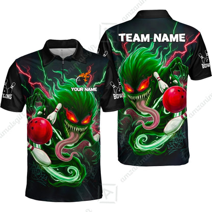 Customized Bowling Jerseys Polo Shirt, Evil Bowling Monster-Dark Bowling Spirit, Uniform Bowling - Personalized Name And Team Name