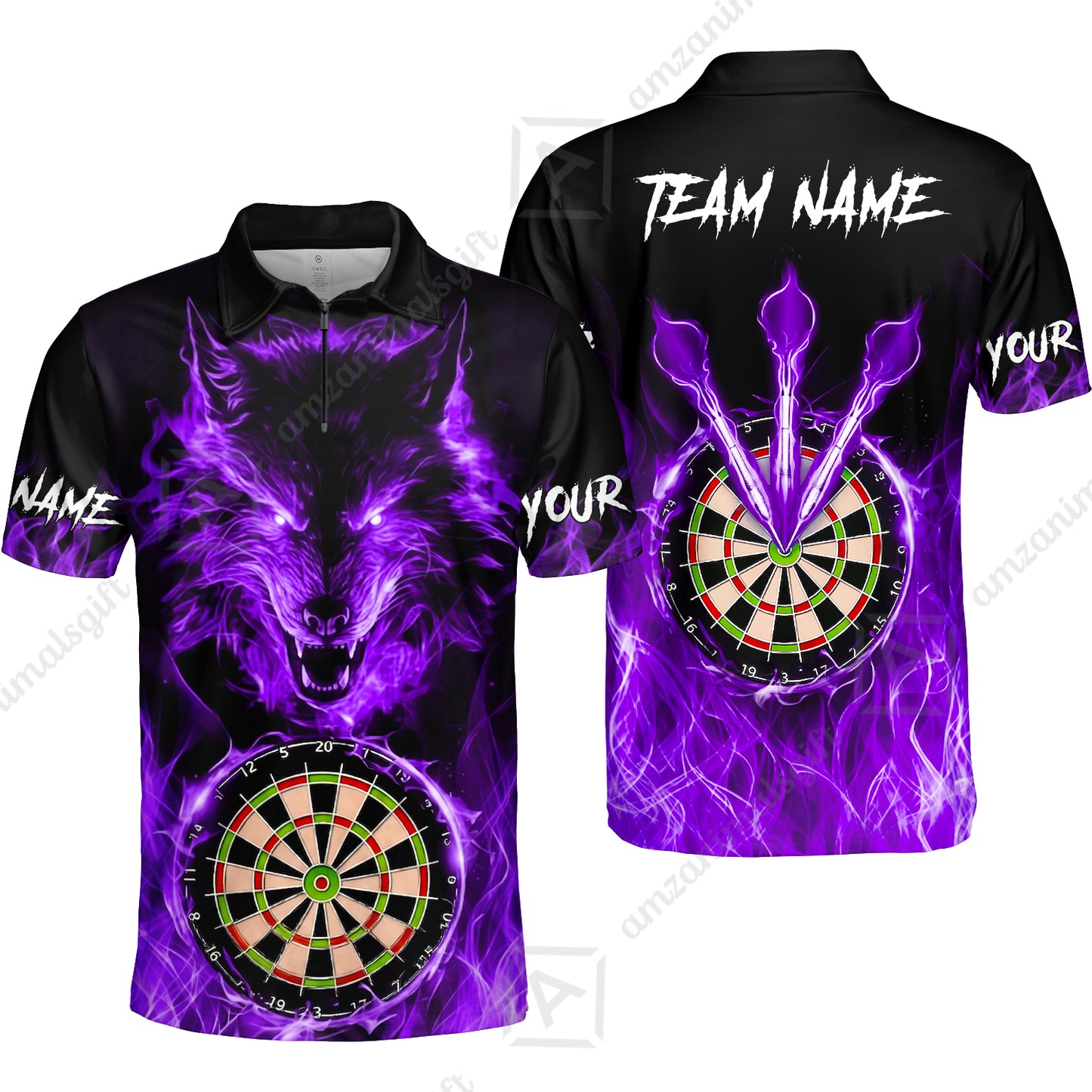 Custom Darts Jersey Polo Shirt, Dartboard Fierce Wolf Design, Uniform Dart - Personalized Name And Team Name