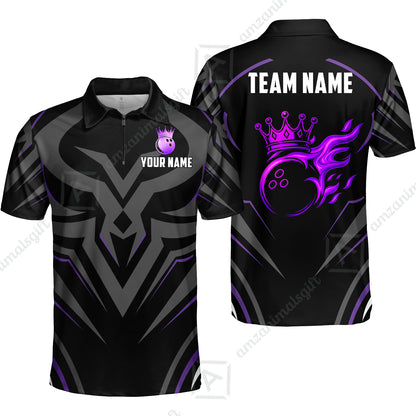 Custom Bowling Jersey Polo Shirt, Crowned Bowling Ball, Custom Bowling Jersey Team Shirt For Players With Name & Team Name