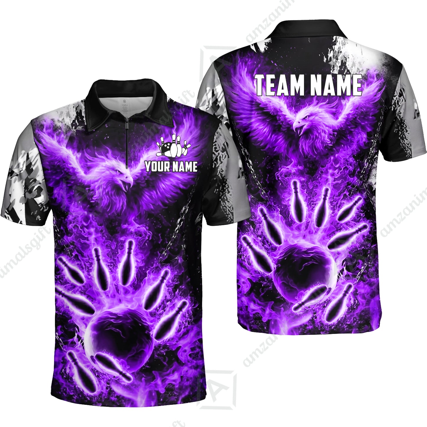 Custom Bowling Jersey Polo Shirt, Flaming Phoenix Bowling, Custom Bowling Jersey Team Shirt For Players With Name & Team Name
