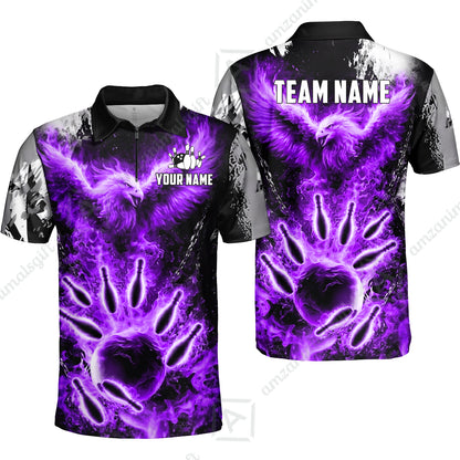 Custom Bowling Jersey Polo Shirt, Flaming Phoenix Bowling, Custom Bowling Jersey Team Shirt For Players With Name & Team Name