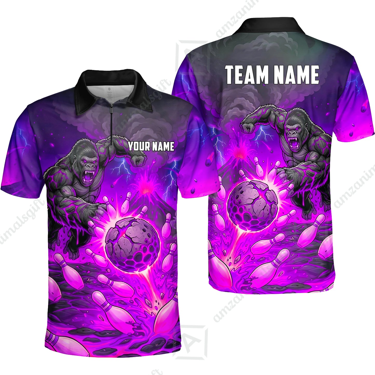 Custom Bowling Jersey Polo Shirt, Fierce Gorilla Strike Bowling, Custom Bowling Jersey Team Shirt For Players With Name & Team Name