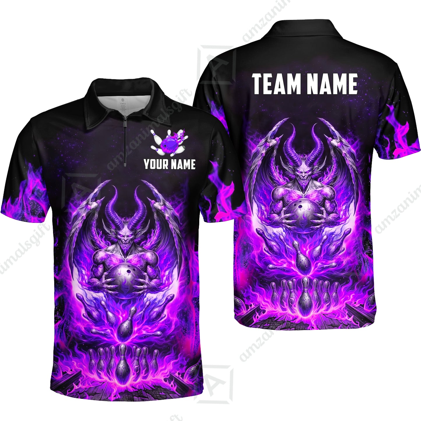 Custom Hellfire Bowling Jersey Polo Shirt, Custom Hellfire Bowling Jersey Team Shirt For Players With Name & Team Name
