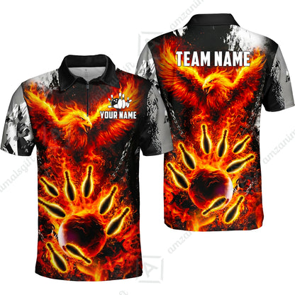 Custom Bowling Jersey Polo Shirt, Flaming Phoenix Bowling, Custom Bowling Jersey Team Shirt For Players With Name & Team Name